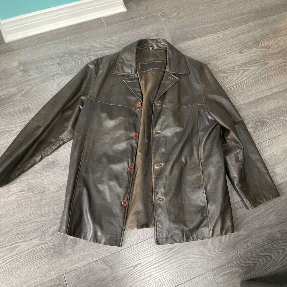 Bellissimo Genuine Leather Long Coat Jacket Men’s Size Large Button Up